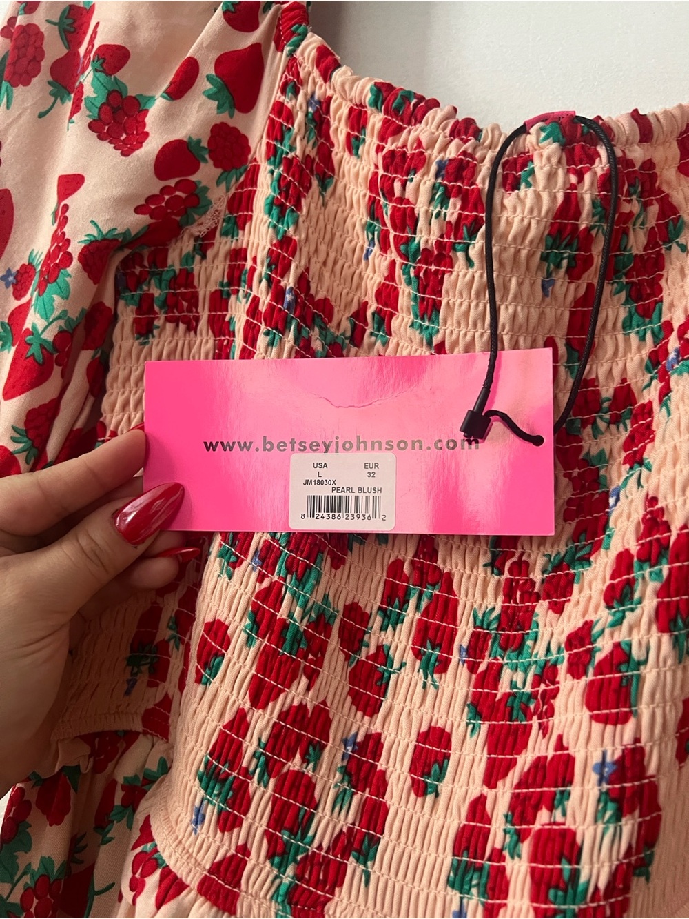 Strawberry Print Maxi Dress - Smocked Bodice - Picture 2 of 2